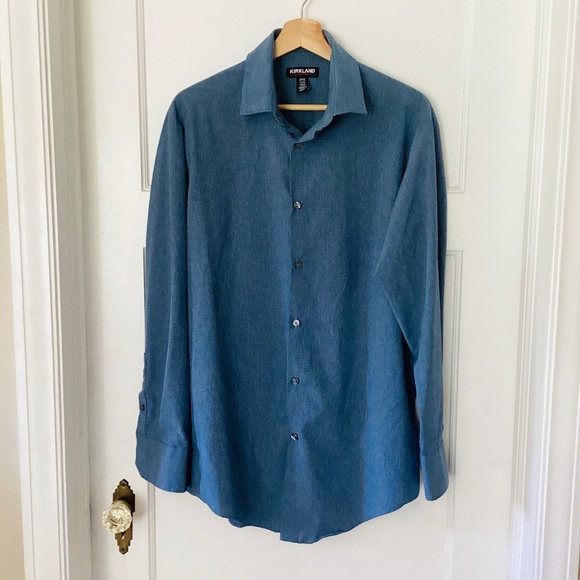 KIRKLAND SIGNATURE MENS Size M 4-WAY STRETCH SPORTSHIRT LONG SLEEVED BUTTON DOWN - Picture 11 of 11